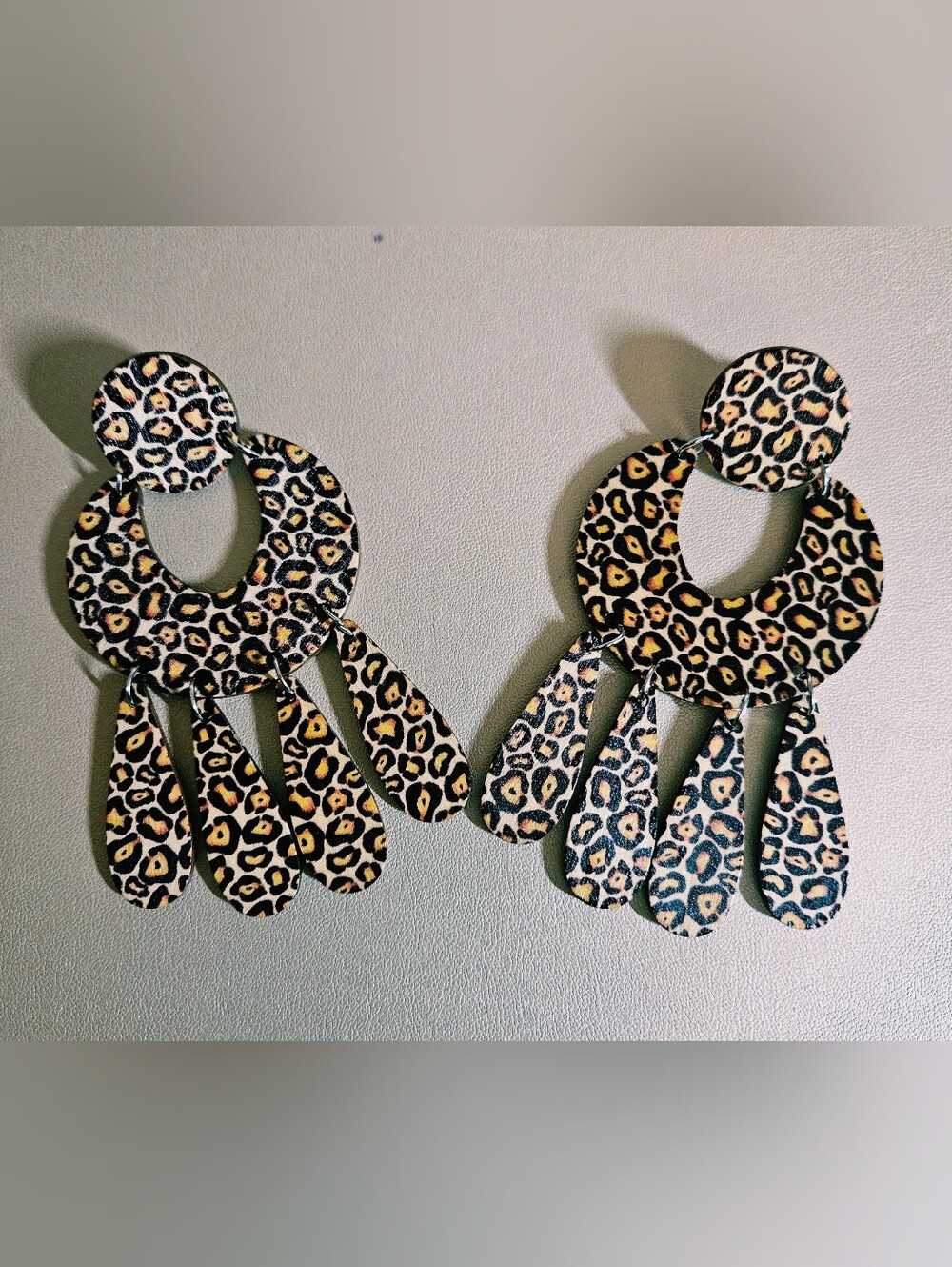 Leopard Print Wooden Statement Drop Earrings - Brown